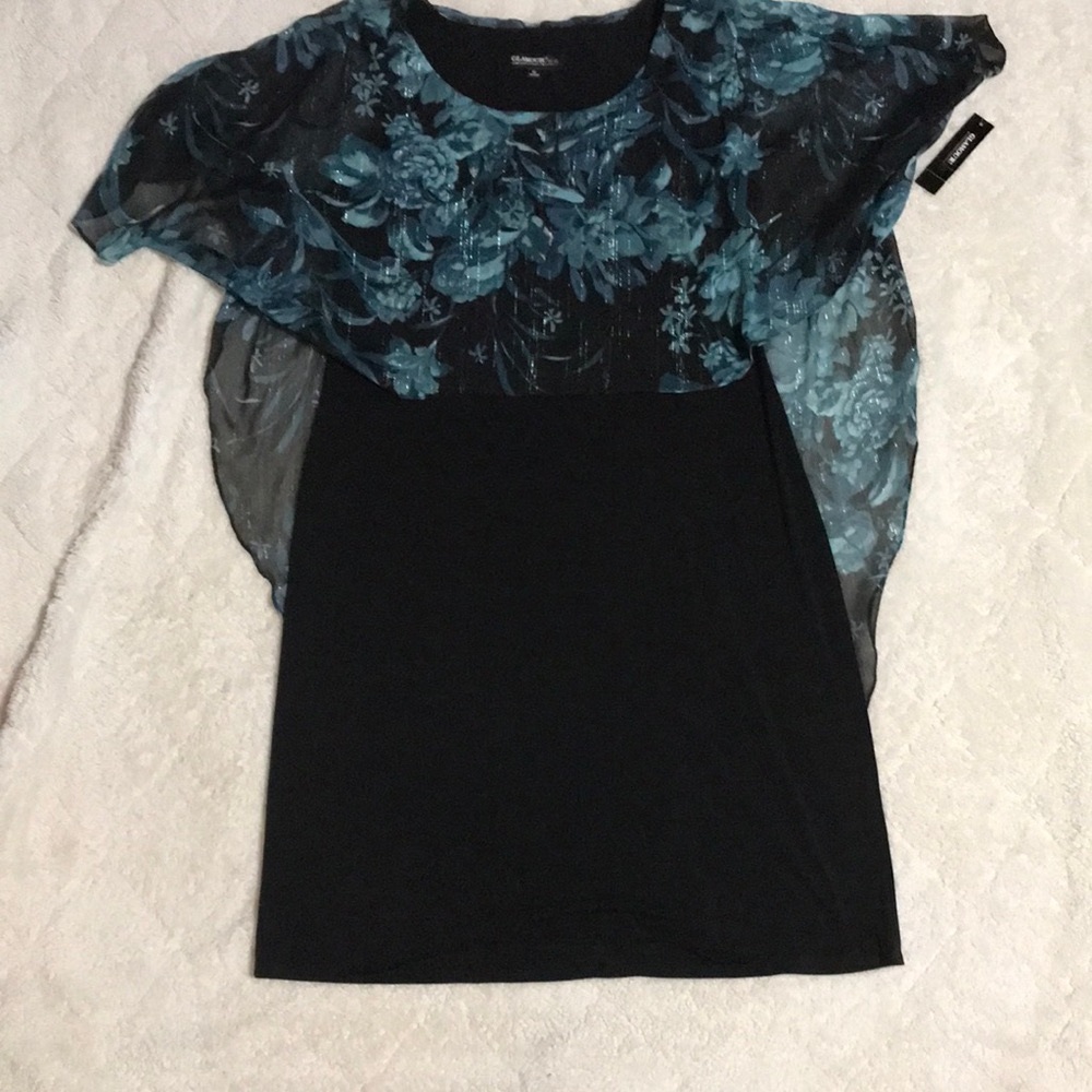 Excellent condition dress with shear top, mid-thigh, form fitting black dress